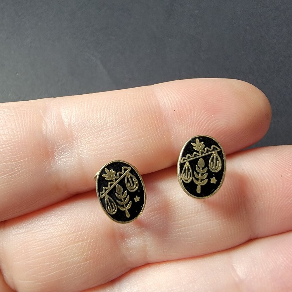 Vintage 90s Cloisonne Clip On Earrings Scales Libra